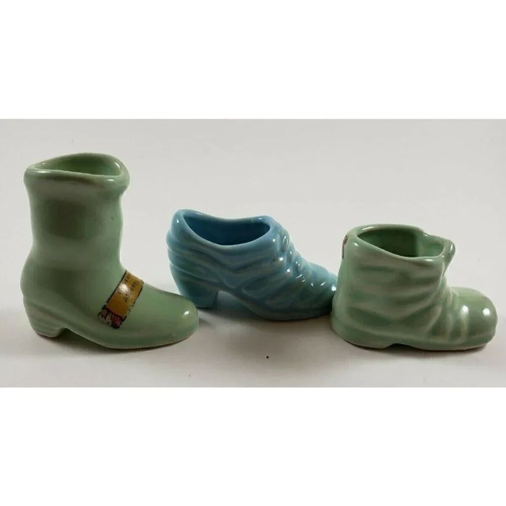 1940s Vintage Ceramic Souvenir Shoes Boots Lot Atlanta Albany Georgia Green Blue